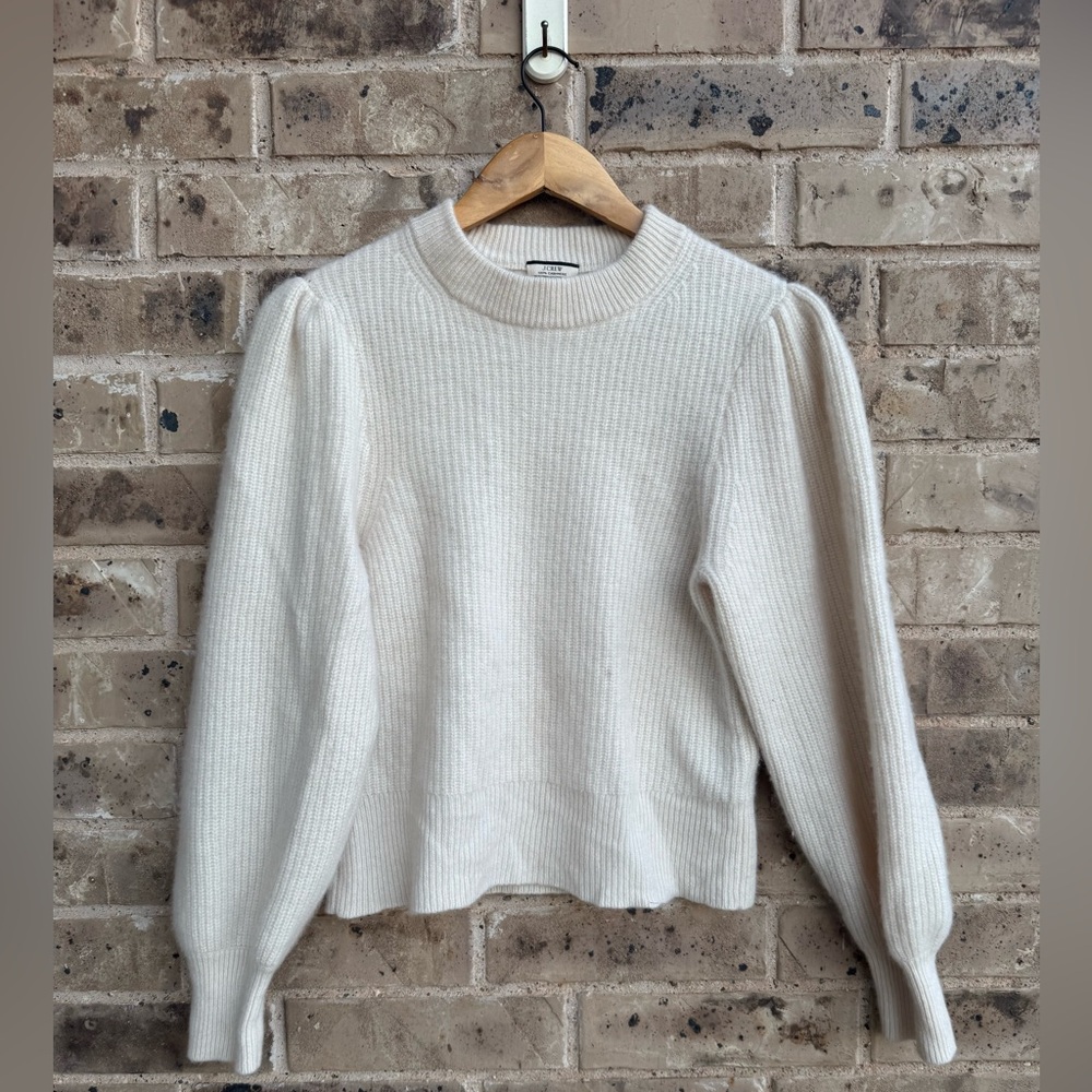 J. Crew Cashmere puff-sleeve mockneck sweater size L - Picture 2 of 7